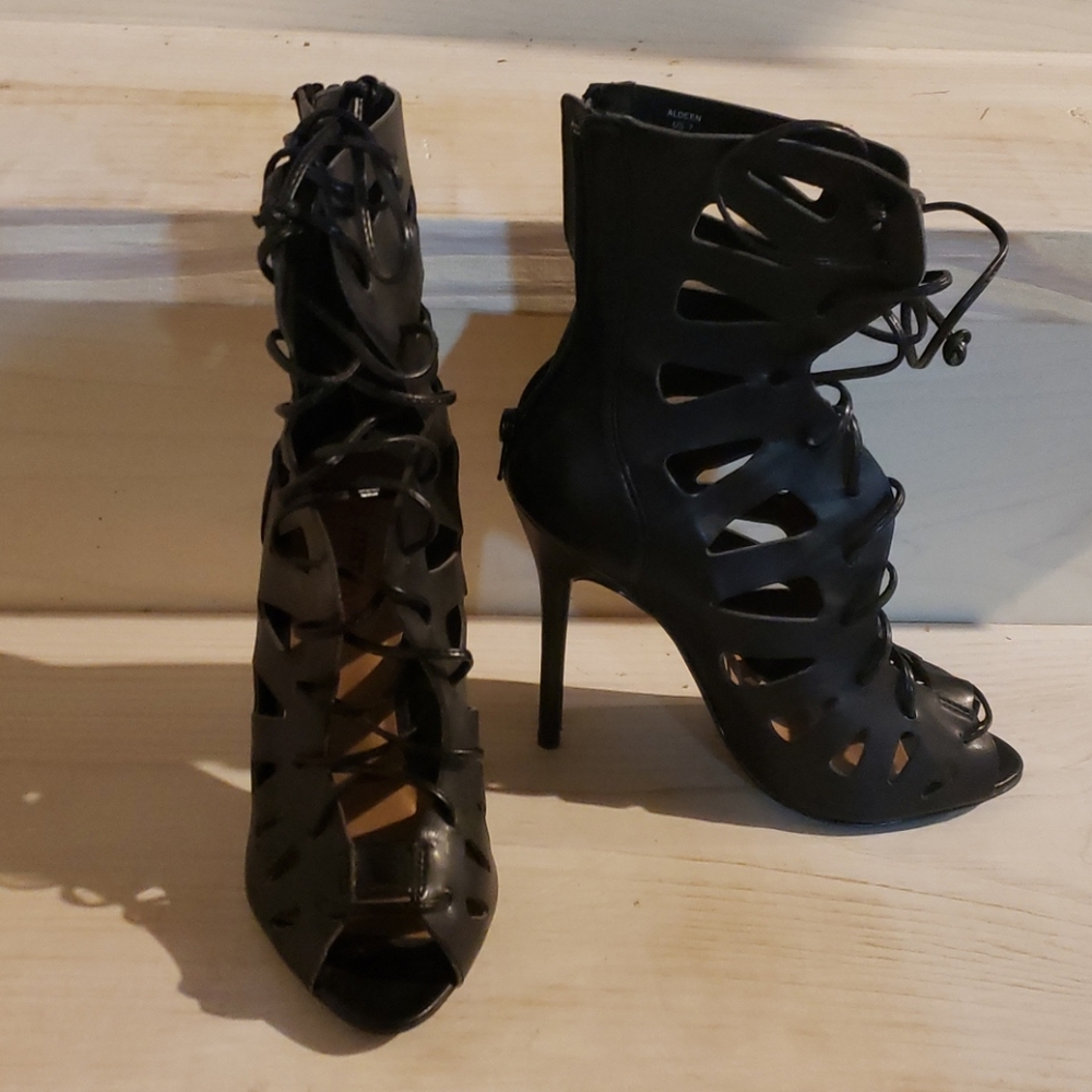 Just Fab "Aldeen" size 7 lace up stilleto booties